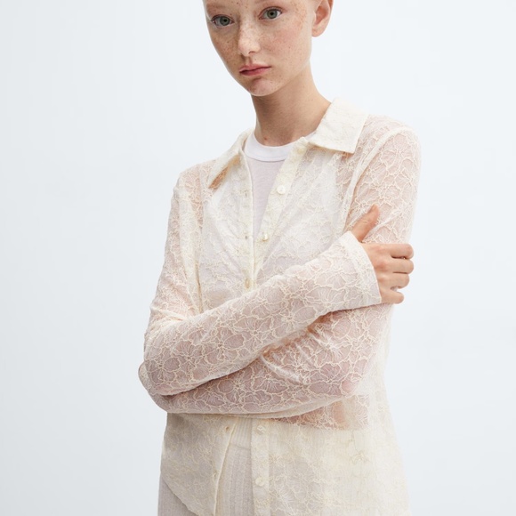 Mango Semi-Transparent Lace Shirt - Picture 2 of 6